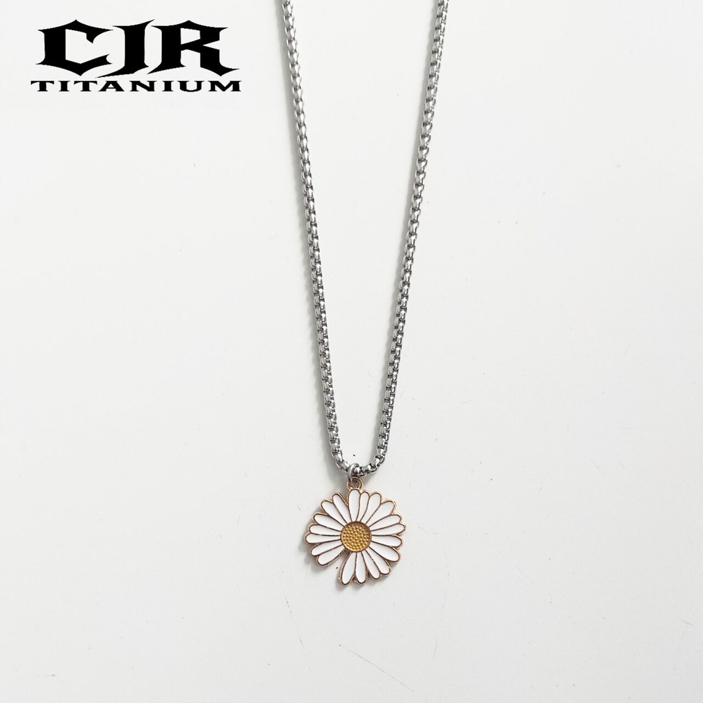 DAISY KOREAN NECKLACE-KALUNG TITANIUM ROLLO SILVER LIONTIN DAISY BUNGA MATAHARI-PRIA WANITA ANTI KAR