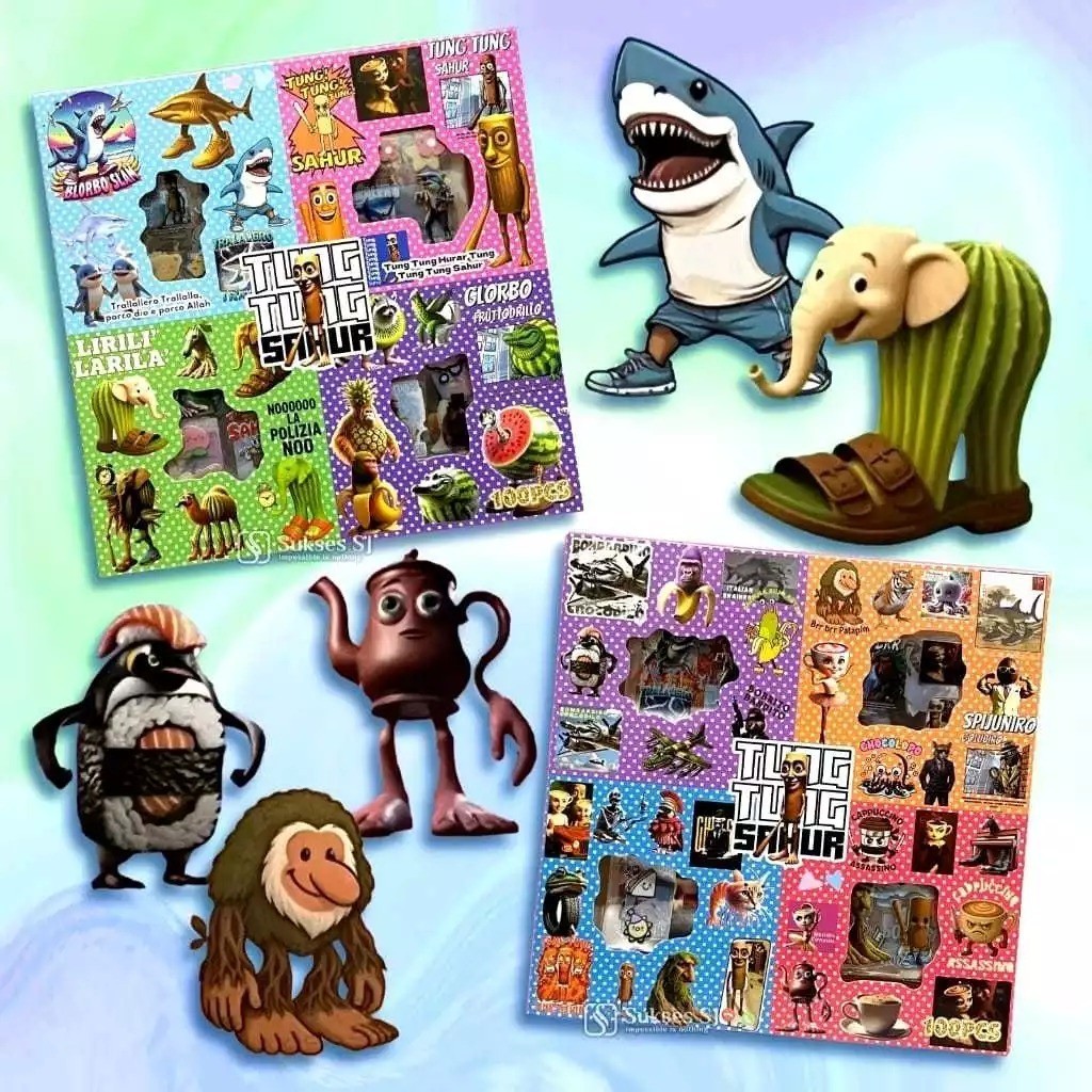 

(RSY) Sticker Stiker Anak Anak Anomali Tung Tung Sahur Isi 100 Pcs Viral 1 Box isi 100 Pcs Aesthetic Waterproof Sticker Cute Anak Perempuan