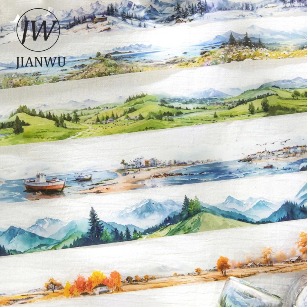 

JIANWU 30mm*200cm To The Mountains and Sea Series Vintage Landscaping Collage Material PET Tape Creative DIY Journal Stationery