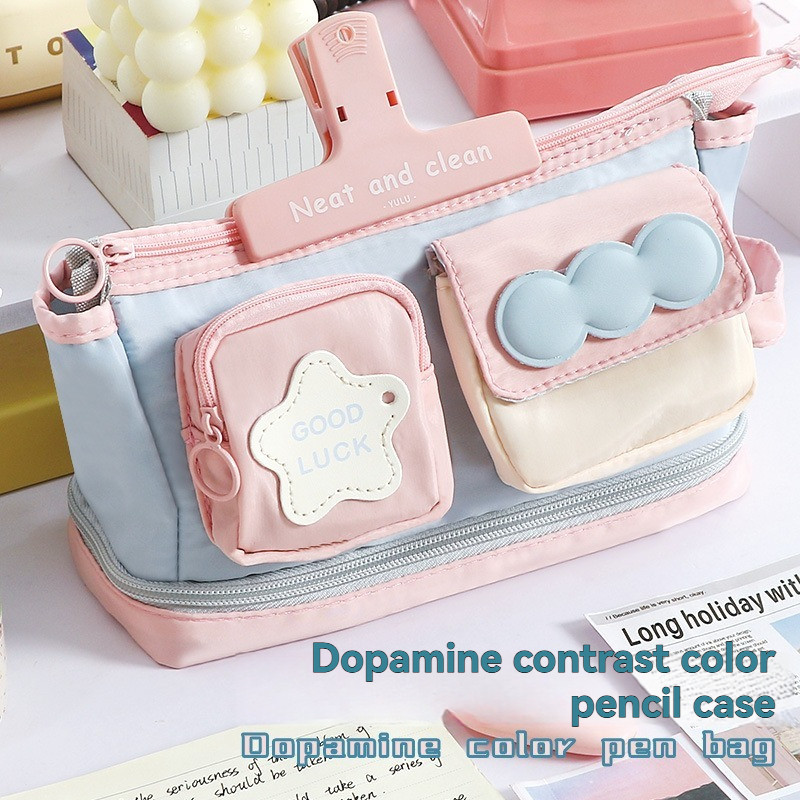 

Multi Functional Contrasting Handheld Dopamine Pencil Case Cute And Large Capacity Japanese Style Stationery Bag For Primary