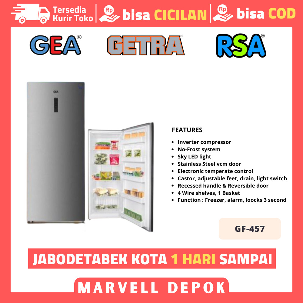 Kulkas 1 Pintu Gea Gf 457 Upright Freezer Inverter Garansi Resmi
