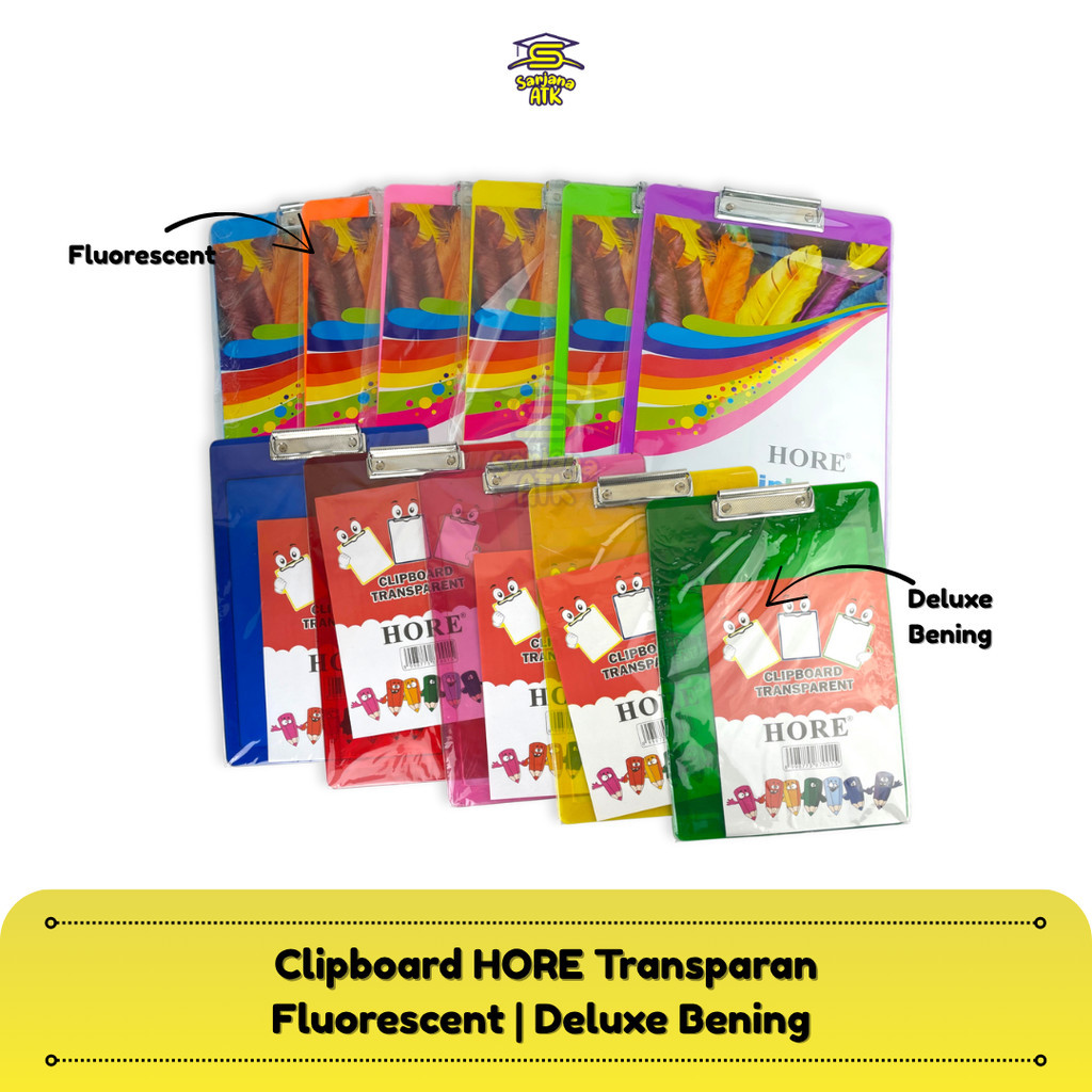 

Clipboard / Papan Klip / Papan Jalan / Alas Ujian Transparan Fluorescent / Deluxe Bening F4 Folio