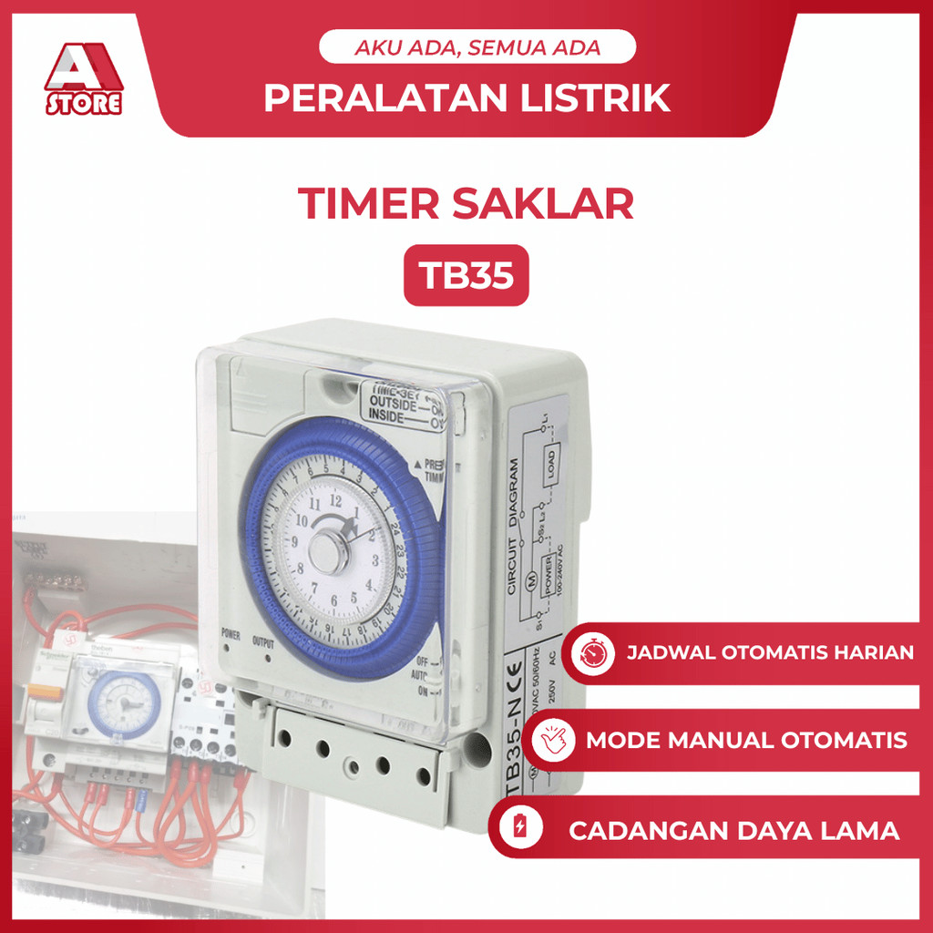 Timer Listrik TB35 Saklar Otomatis Analog Pengatur Waktu Lampu Pompa 24 Jam