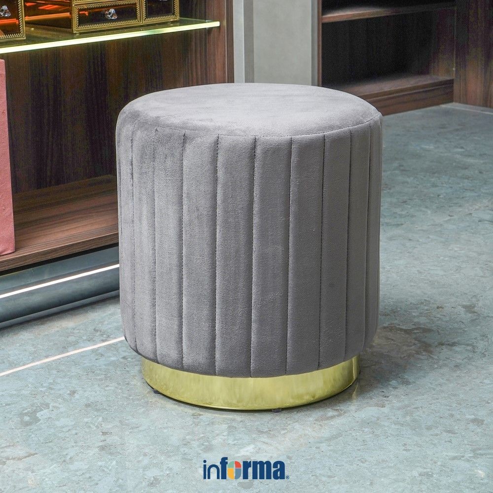 Informa Wilshire Bangku Fabric Velvet - Abu-Abu Stone Multipurpose Stool Bangku Makan Cafe Restoran 