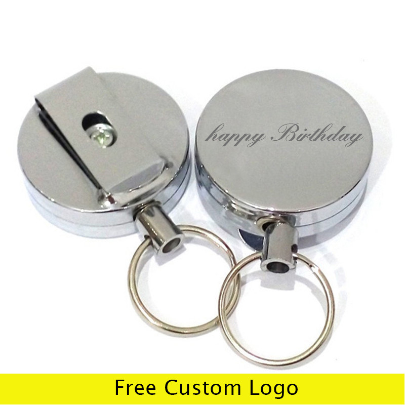 

1pcs 4cm Metal Retractable Pull Key Rings ID Badge Lanyard Name Tag Card Holder Recoil Reel Belt Clip Gift Custom LOGO Keychains