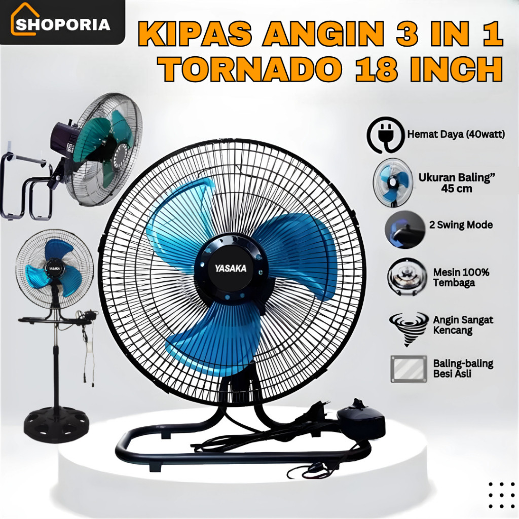 【ORI】Kipas Angin Tornado Besi Duduk Dinding Berdiri Besar 18 Inch Fan