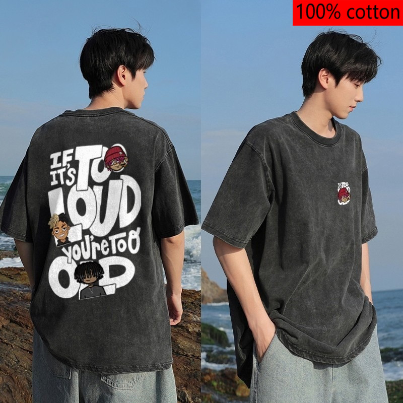 [COD] Washed Kaos Pria American Retro Hip-Hop Street Cartoon Print Baju Oversize Pria Street Style T