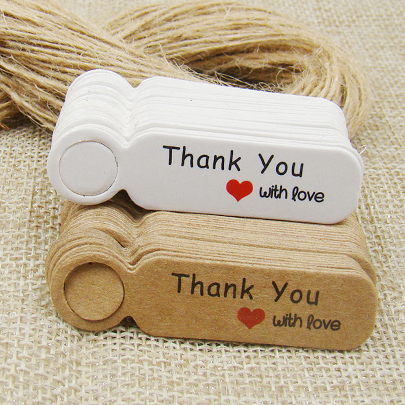 

50pcs Price Tag Handmade Hang Tag Paper Card Earrings Necklaces Thank You Display Cardboard Packaging for Jewelry 5x1.3cm