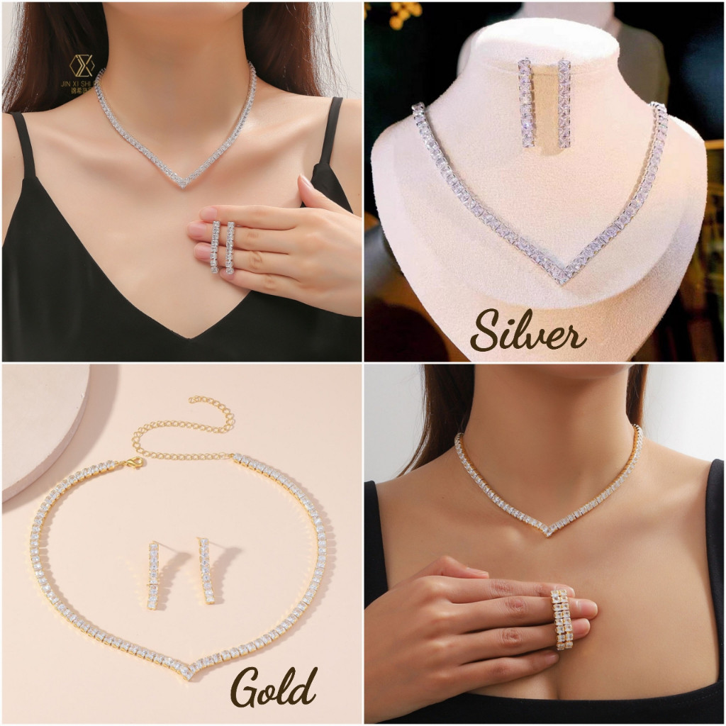 NK0466 - Paket Perhiasan / Set Kalung Aurel Anting Pengantin Kristal Zircon