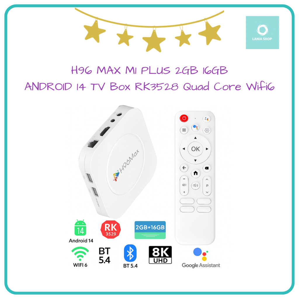 H96 MAX M1 PLUS 2GB 16GB ANDROID 14 TV Box RK3528 Quad Core Wifi6 Bluetooth 5.4 8K Media Player