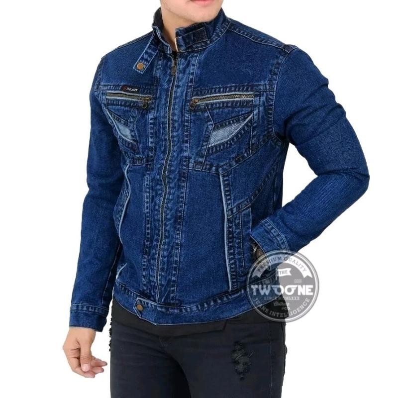 Reijeans Jaket Jeans Sleting zipper-Jaket Denim-Jaket Sandwash Unisex Pria-wanita jaket & mantel jac