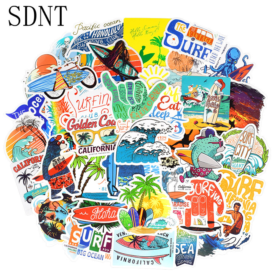 

50 PCS Surfing Sticker Pack Surfboard Summer Cool Car Stickers and Decals Waterproof Stickers for Skateboard Bike Laptop Helmet