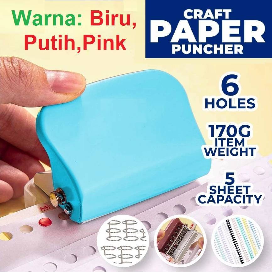 

6 Hole Paper Puncher Rounder Alat Pelubang Pembolong Kertas Standart A4 A5 B5 Mini Rounder Punch Kertas Plastik