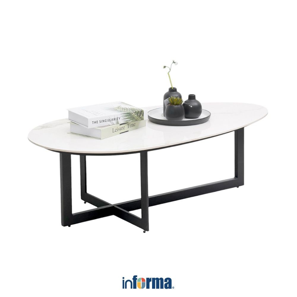 Informa Harlan Meja Tamu Oval - Putih Coffee Table Meja Ruang Tamu Serbaguna Meja Sofa Furniture Rum