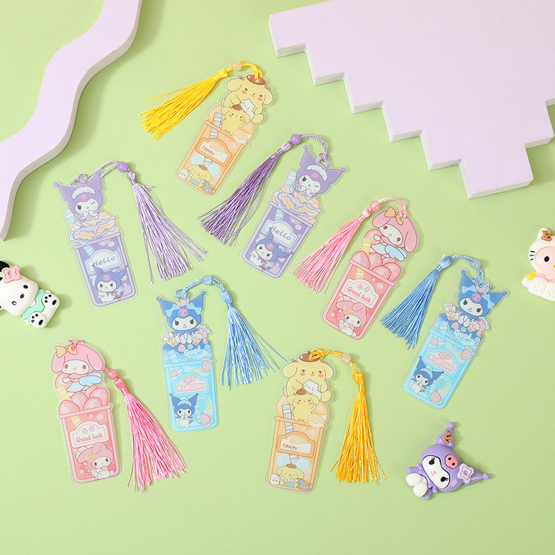 

16pcs/lot Sanrio Kuromi Bookmark Creative Melody Tassels Book Mark For Books School Office Supplies Cartoon Stationery Gift