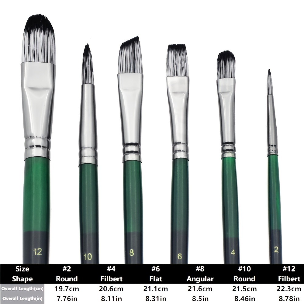

6pcs Professional Artist Paint Brush Set - Anti-Shedding Nylon Bristles, Different shapes - Round, Filbert, Flat, Angle, for Pai