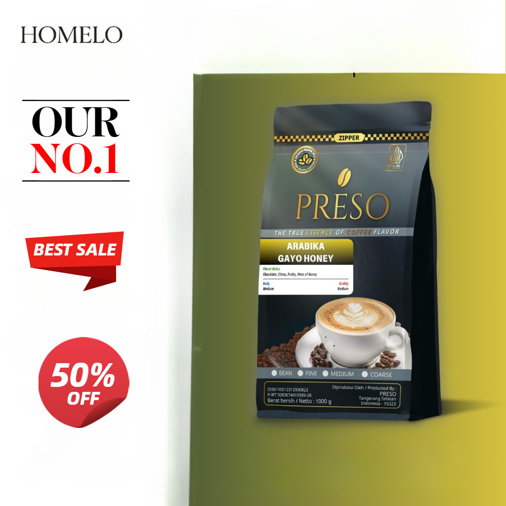 

(HOMELO) PRESO Biji Kopi Bubuk Arabika Gayo Honey Sumatra Coffee Roast Beans Espresso Bean Coffe 1000 gram