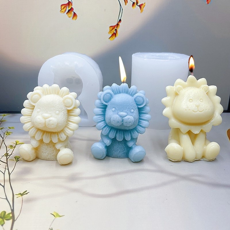 

Cute Lion Silicone Candle Mold 3D Sitting Lion King Animal Soap Paste Resin Cement Casting Mold DIY Chocolate Ice Baking Tool