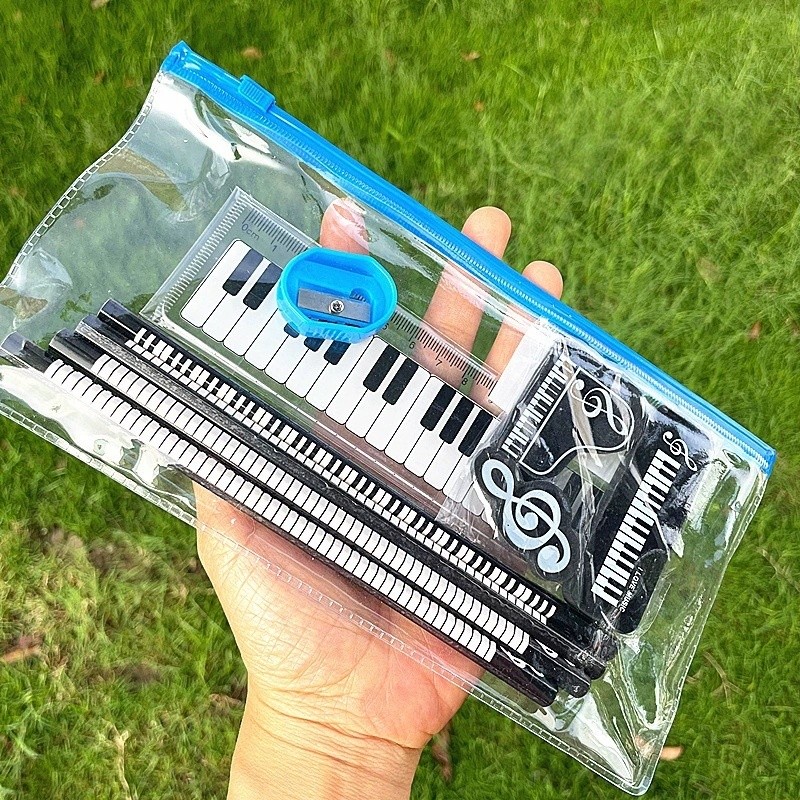 

1Set Piano Note Student Stationery Set Wooden Pencils Music-shaped Erasers Rulers Sharpeners Kids' Prizes Gifts School Supplies