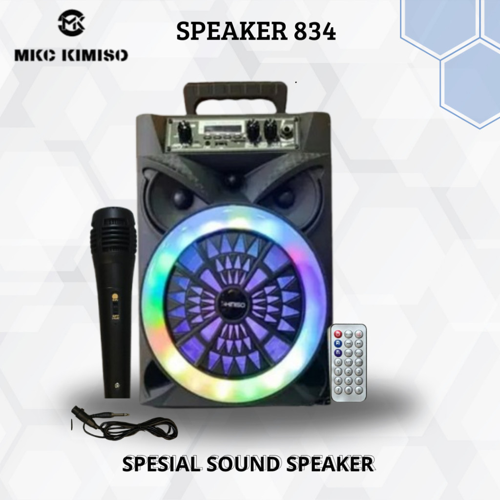 Speaker KIMISO QS-834  Speaker Outdoor Portable Trolley karaoke 8 inch Free Mic dan Remot