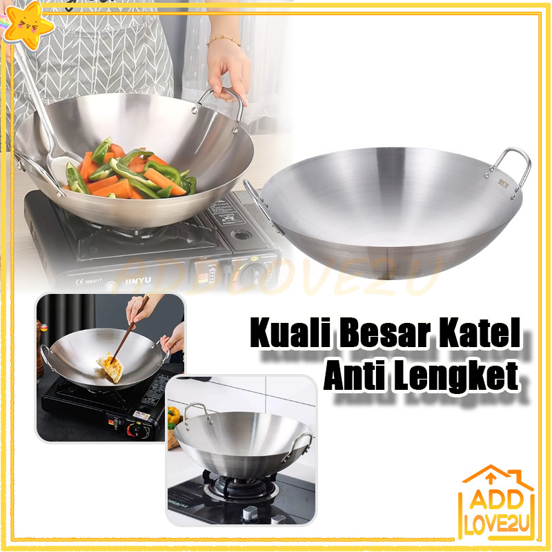 Wajan Stainless 555 Tebal Kuali/Wajan Stainless 555 Dengan Pegangan Stainless/Wajan Stainless Tebal 