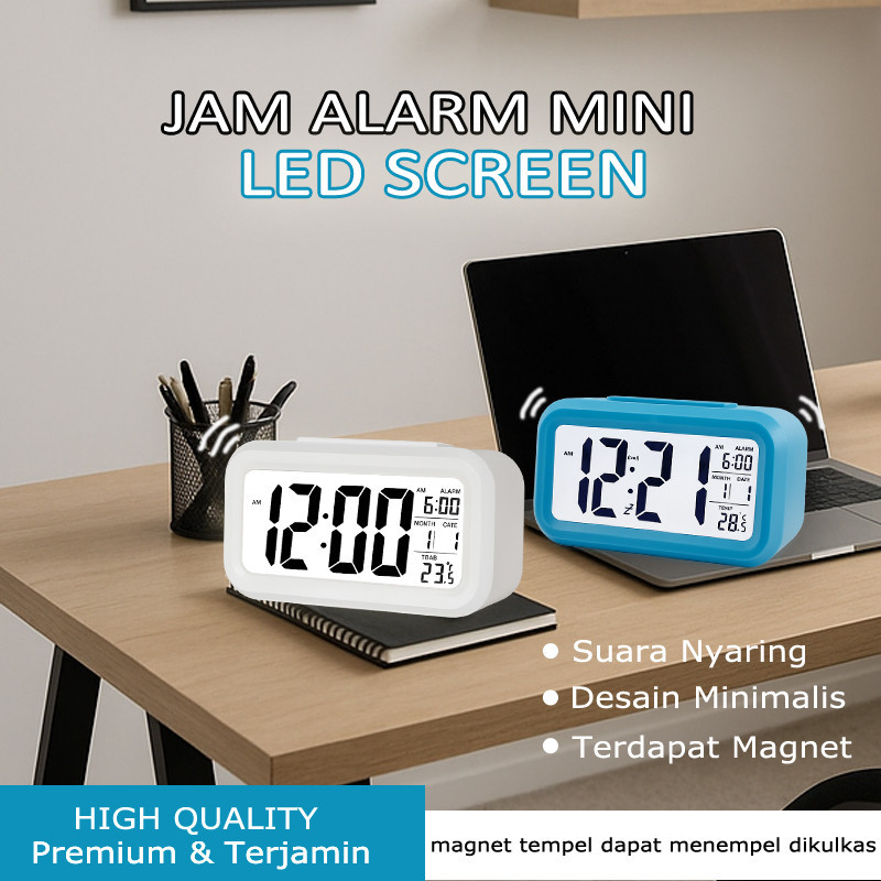 

Jam Alarm Mini Meja Digital LED Multifungsi Alarm 9 Nada Dering Profesional