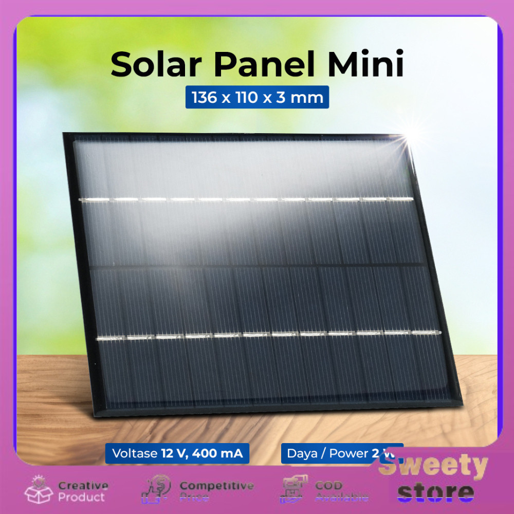 anel Surya / Tenaga Matahari Kecil / Mini Solar Panel Mini 12V 2W - SN2 - Black | PANEL SURYA-COD