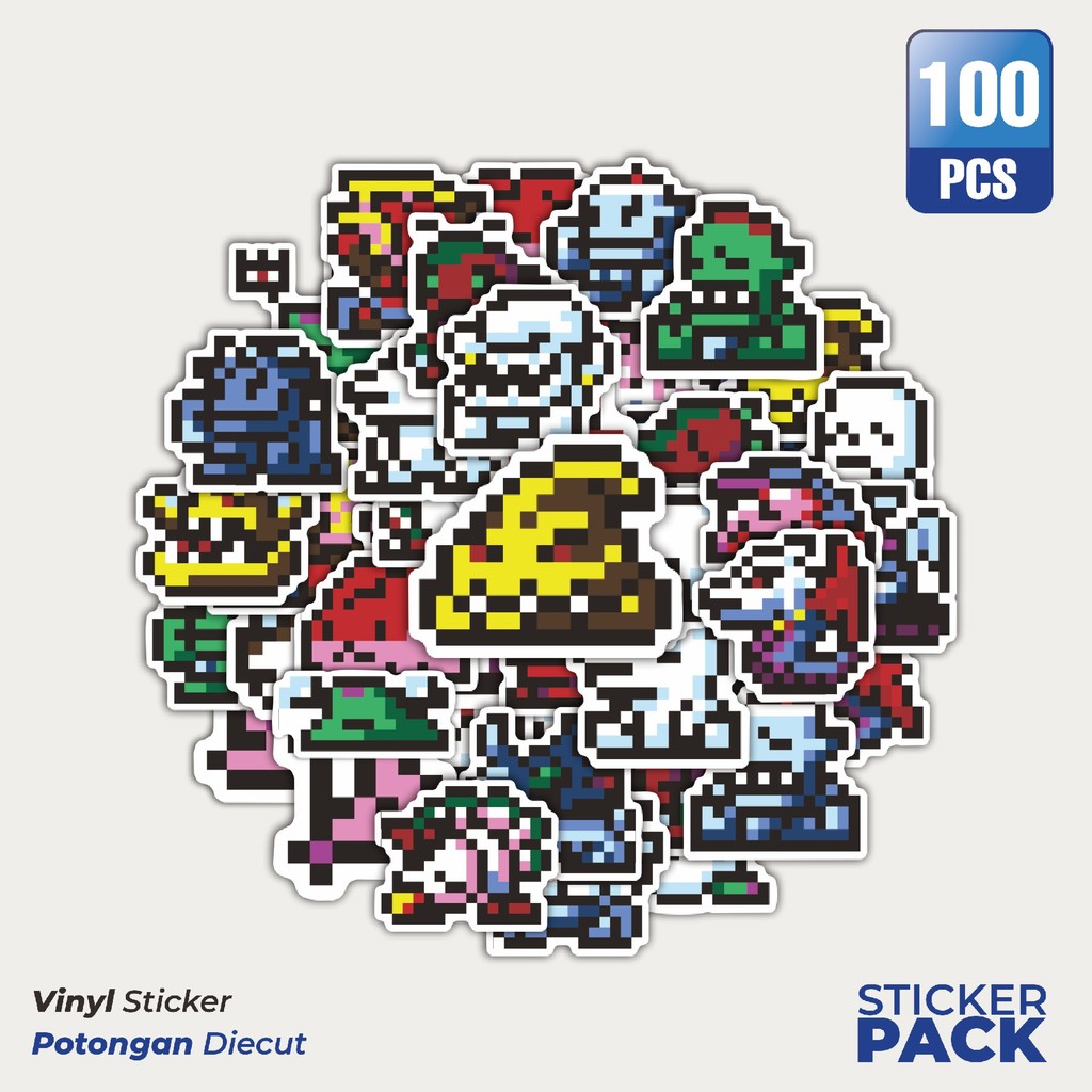 

100 PCS STIKER Stiker Pixel Digimon V28 Waterproof Aesthetic- Untuk Laptop, Motor, dan Helm - Paper Stationery Pack