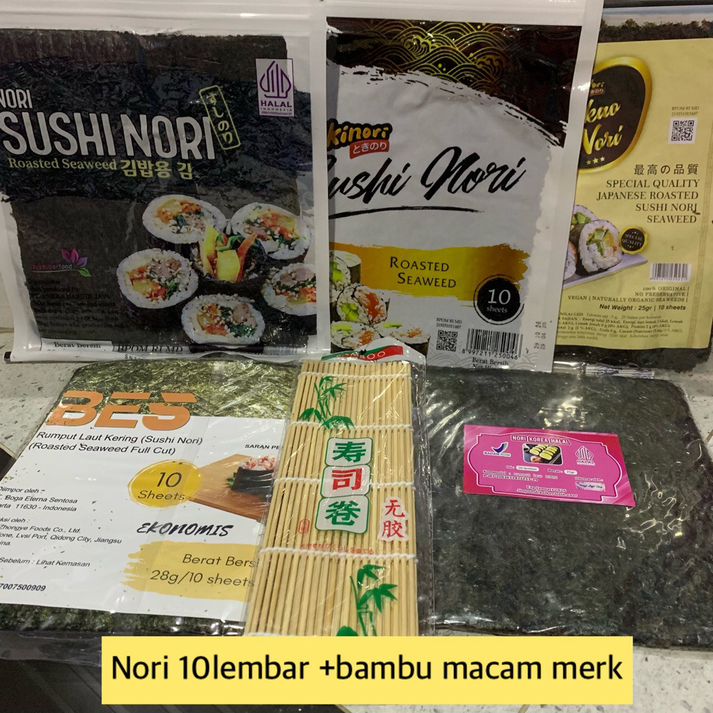 

Nori Sushi isi 10 Lembar sheet + Bambu tikar penggulung gulungan bamboo makisu Halal nori Java Sushi nori Sakao tokinori bess dried seaweed rumput laut kering sushi warp kulit sushi bungkus kimbab bento dry seaweed bahan sushi roll termurah Promo laris