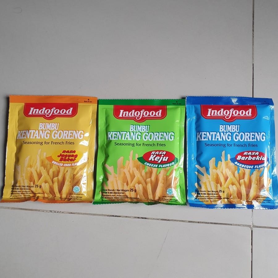 

Indofood Bumbu Kentang Goreng Rasa BBQ / Keju / Jagung Bakar 25gr