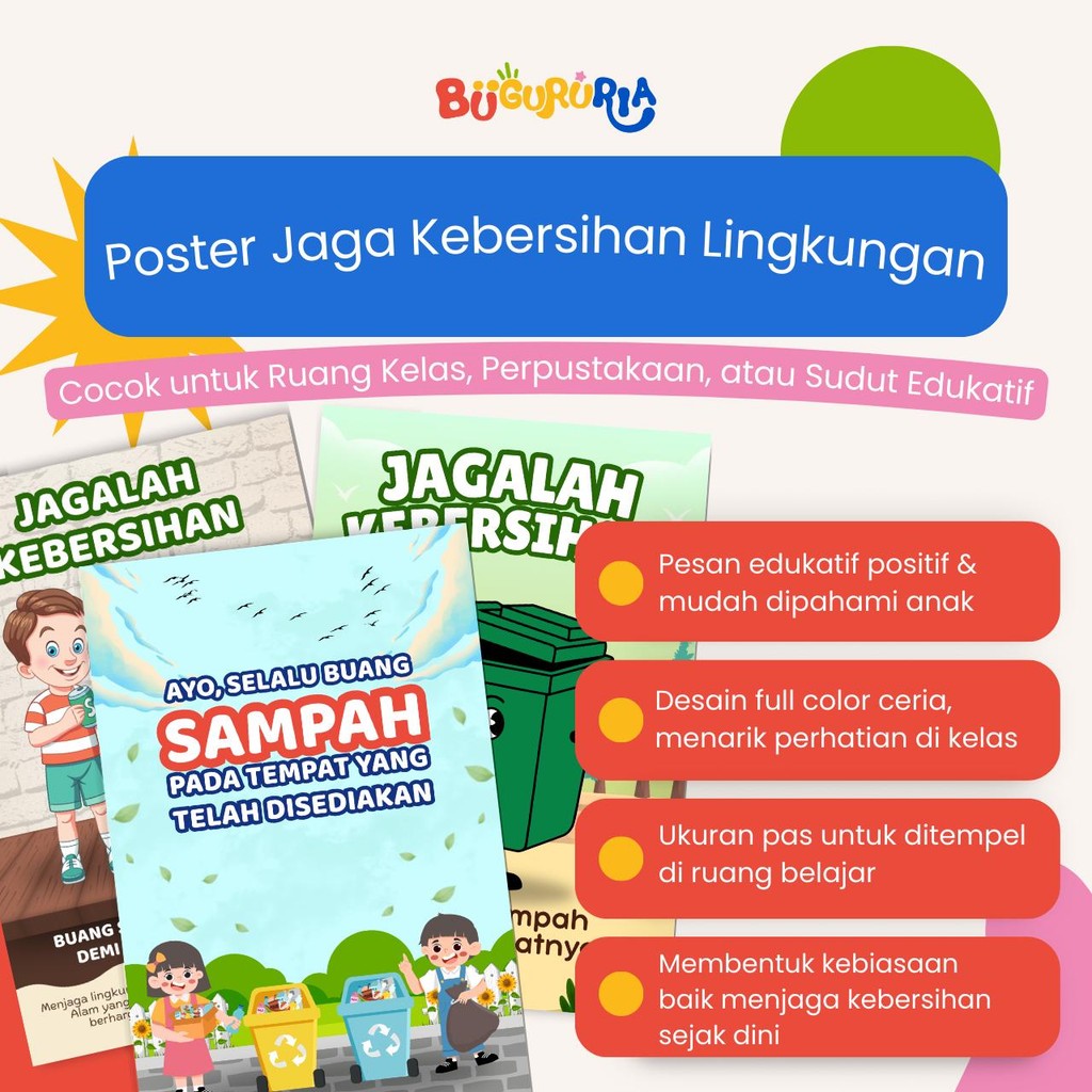 

Bu Guru Ria - Poster Kebersihan Kelas A3+ Laminasi Tebal Full Color | Media Pembelajaran Visual Jaga Kebersihan