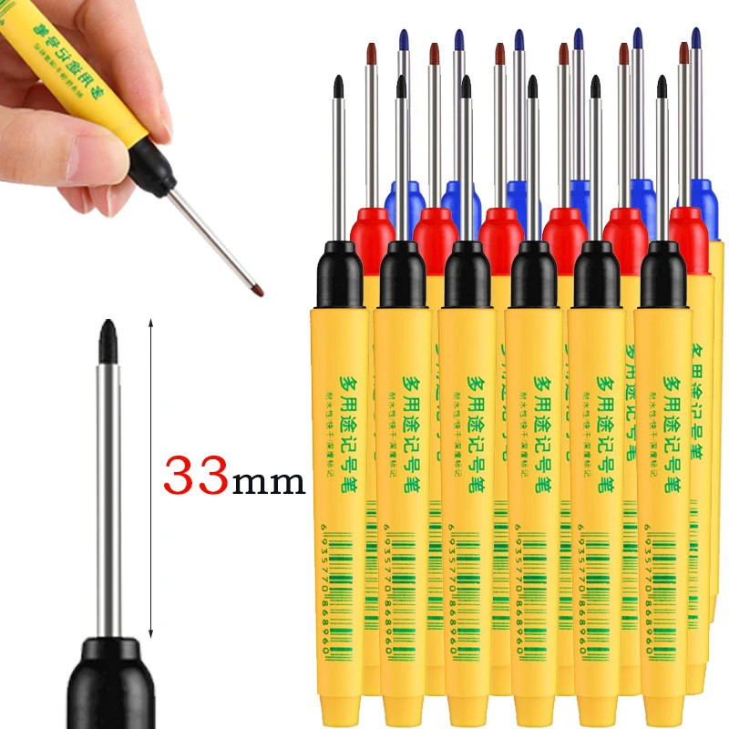 

6pcs/set 33mm Red/Blue/Black Long Head Marking Pen Woodworking Decoration Deep Hole Waterproof Pen Multipurpose Marking Tool