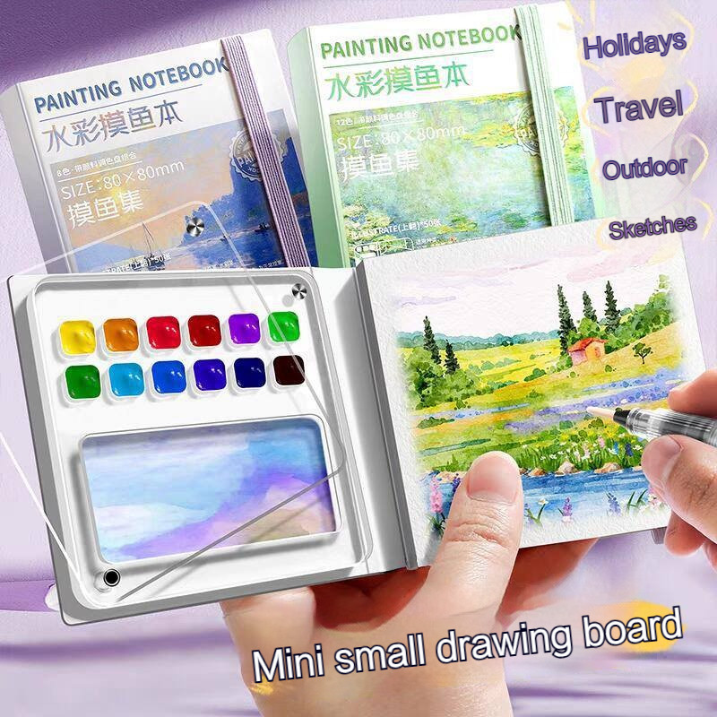 

Portable Travel Watercolor Set Sketchbook With Paint Tray 50 Sheets Mini Paint Box Artist Watercolor Paint Palette Art Supplies