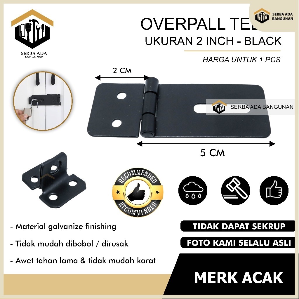 SAB OVERPALL HITAM TEBAL STAPLES / HASPS / TEMPAT GEMBOK/ CANTELAN GEMBOK / GRENDEL OVERVAL OVERVAL 