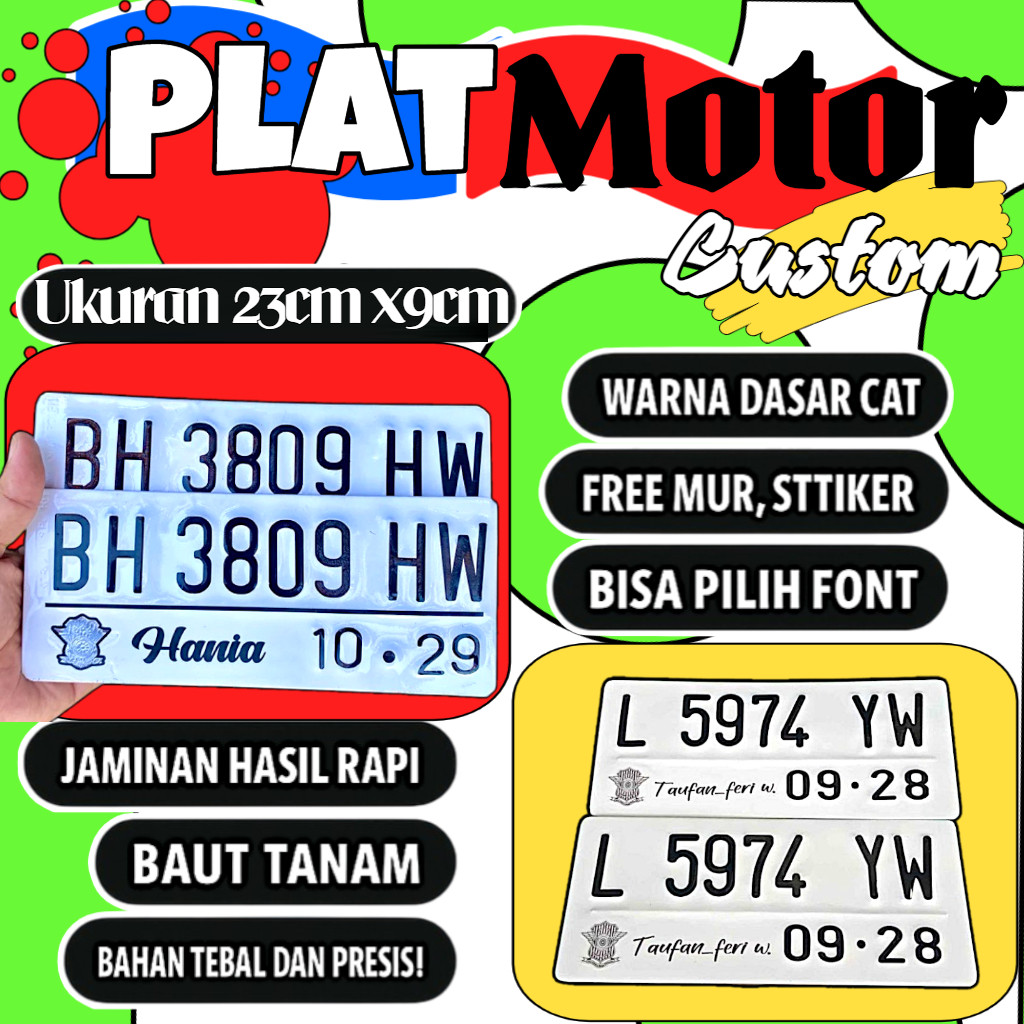 Plat motor custom warna putih satu pasang plat motor variasi warna putih plat motor baut tanam plat 