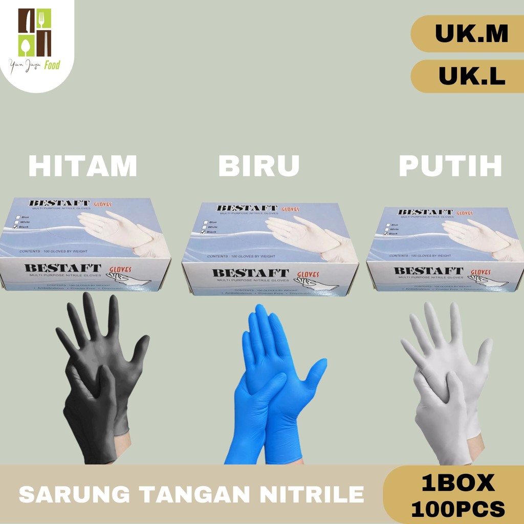 Bestaft Sarung Tangan Nitrile 1BOX / 100 PCS / Sarung Tangan Karet / Sarung Tangan Medis / UKURAN M 