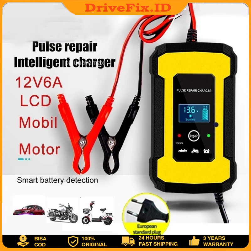 COD Charger Aki Motor Charger Aki Mobil Intelligent Battery Charger Aki Mobil 12V 6A  Charger Aki 12