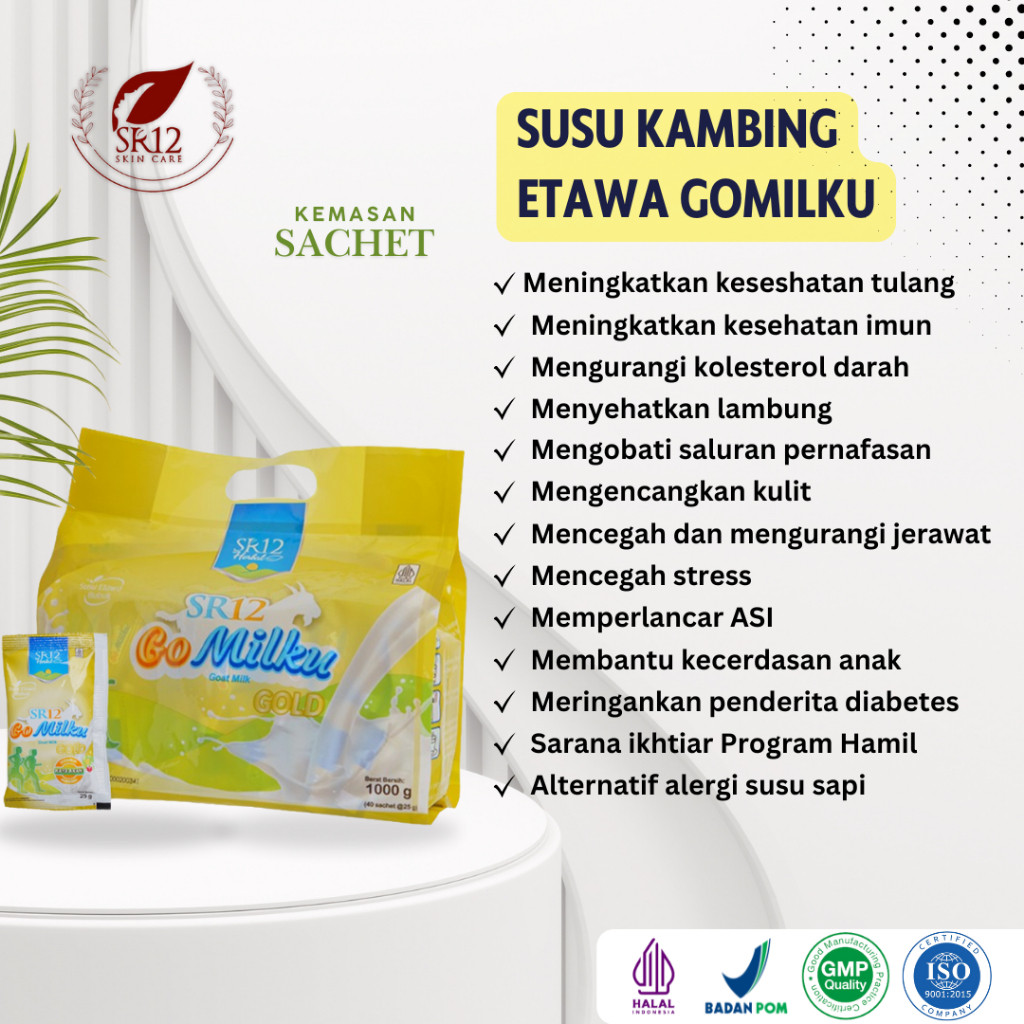 

Gomilku Gold SR12 (Bonus sachet bebas pilih rasa) Halal Susu Kambing Etawa Premium Menjaga Kesehatan Tulang dan Sendi Tubuh (Sachet)