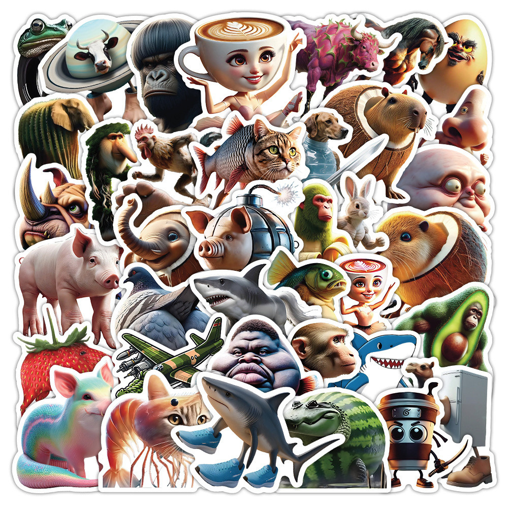 

50Pcs Abstract Animal Stickers Tung Tung Sahur Italian Brainrot Animals Cartoon Decal DIY Luggage Phone Cup Guitar Decal
