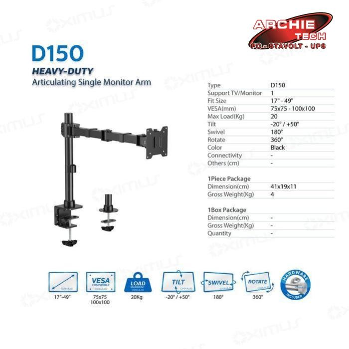 Bracket OXIMUS D150 Heavy Duty Single Monitor For Monitor 17-49 inch
