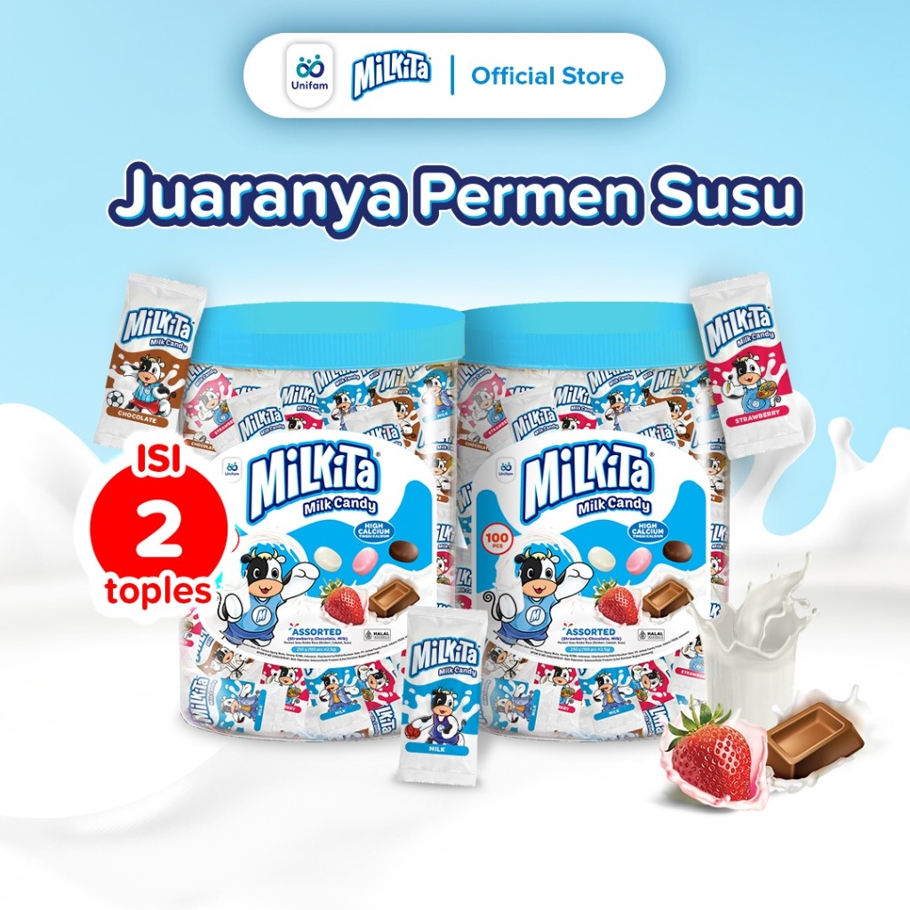 

New 2 Jar Milkita Permen Susu Toples - (1 Toples Isi 100 Pcs)Premium
