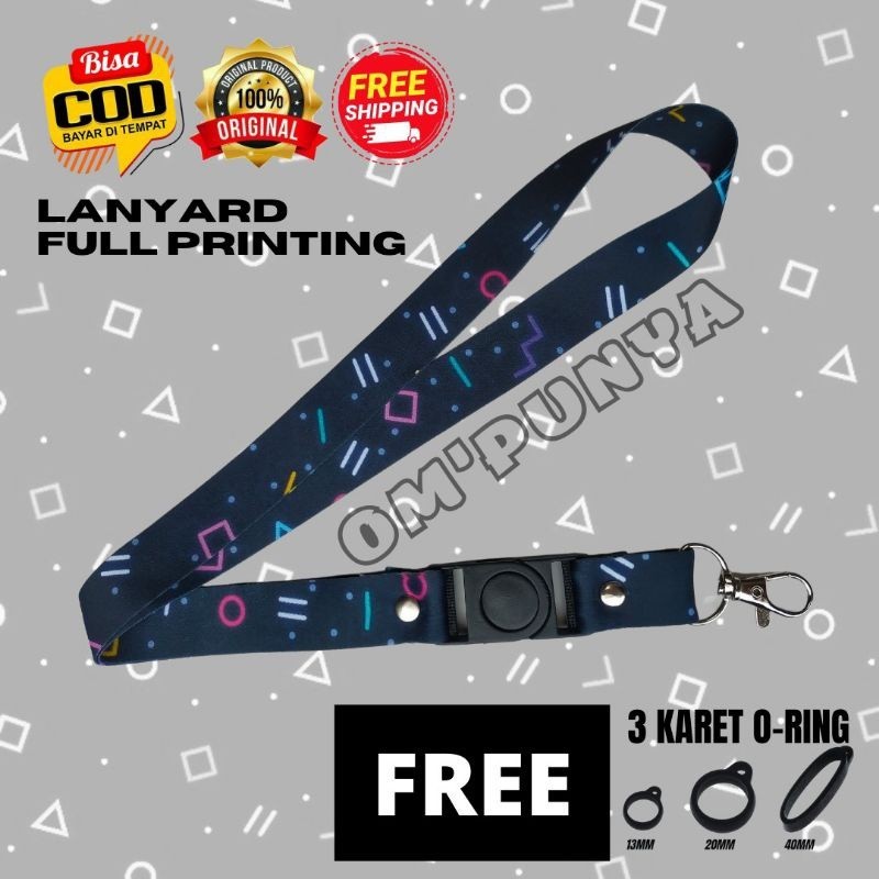 

Lanyard Gantungan Bonus 3 Karet Motif NEON V2 Full Print Bolak Balik