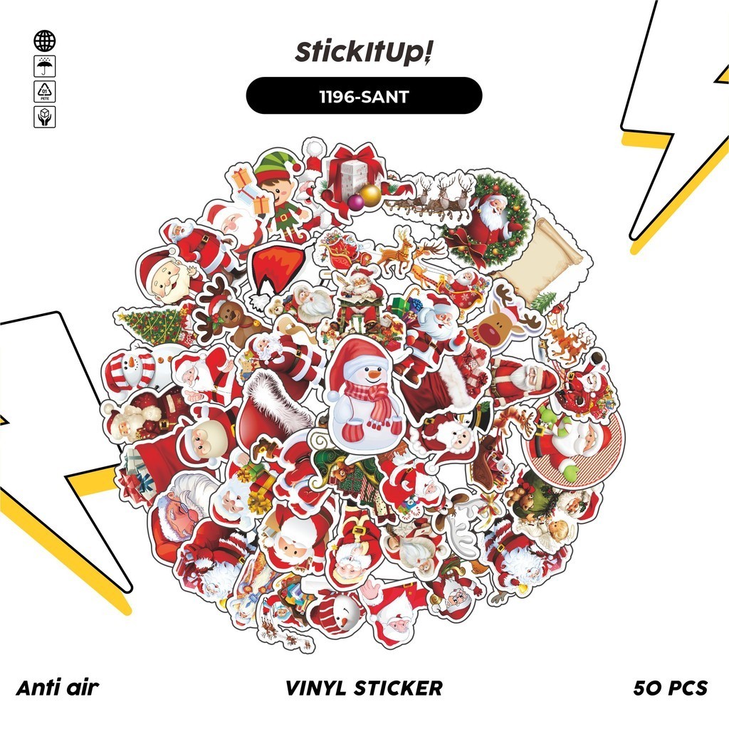 

COD✨ 100 Pcs Stiker Santa Claus / Christmas Xmas Lucu Aesthetic Vynil Waterproof untuk Freebies Sticker Buku Journal Casing HP Laptop