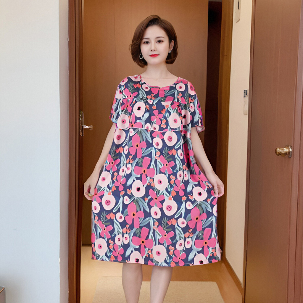Gaun Midi Wanita Lengan Pendek Longgar/dress/rok midi/dress wanita/dress korean style