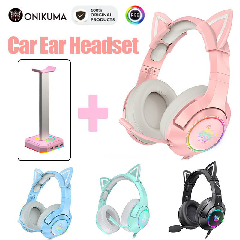 

ONIKUMA Pink Cat Ear Headphones RGB Backlit Gaming Headset Flexible Mic 7.1 Surround Earphones for PC Laptop PS4 NEW XB0X ONE