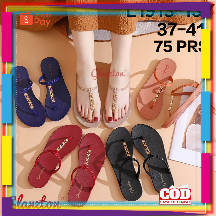 [PREMIUM ORIGINAL] L1913-13 Sandal Jepit Jelly Wanita Glanzton Sendal Cewek Anti Slip Tali Kabel Kro