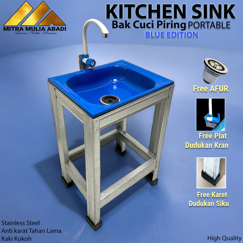 Bak Cuci Piring Biru Portable Baja Ringan Uk 50cm Portabel Kitchen Sink Afur - Wastafel Portable Cuc