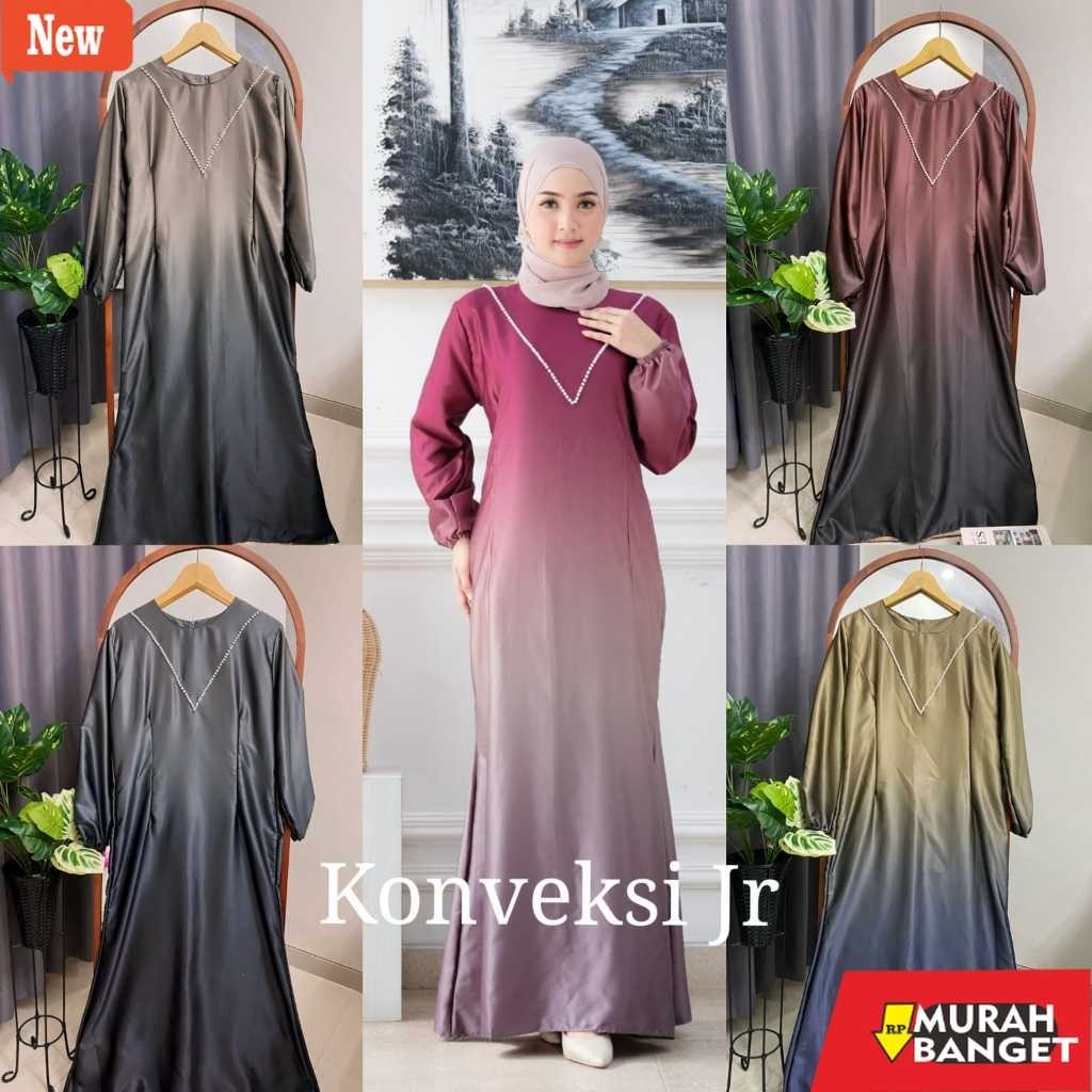 gamis kekinian tahun 2024 Andin Dress Kondangan Satin Silk Gradasi Terbaru - Dress Bridesmaid - Gaun