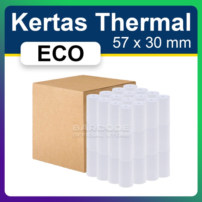 

Kertas Thermal Printer Bluetooth EDC Codeshop 58x40mm 1 Dus 100 Roll - ECO 57x30 -TMA56
