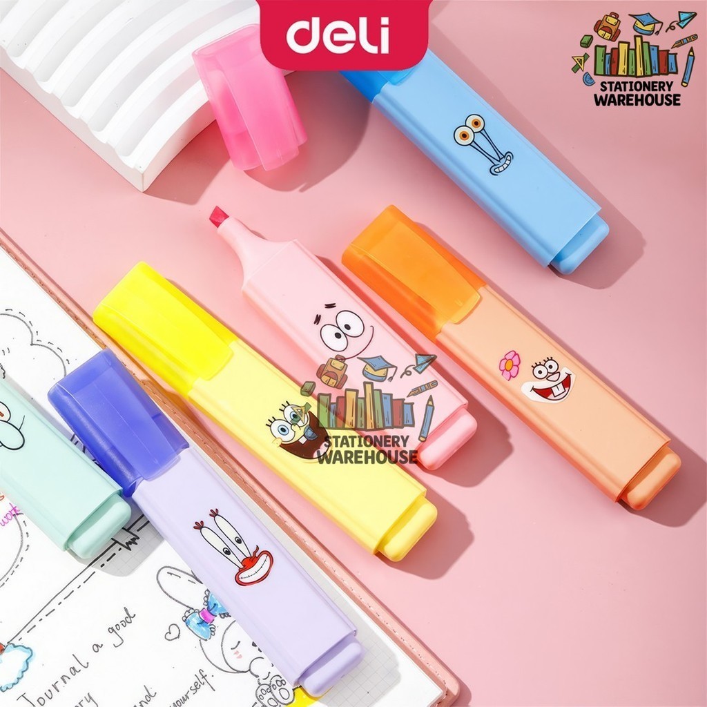 

D3W! Deli Set 6 Pcs Spidol Highlighter Spongebob EU375 Random Spidol Stabilo Warna Warni Alat Tulis